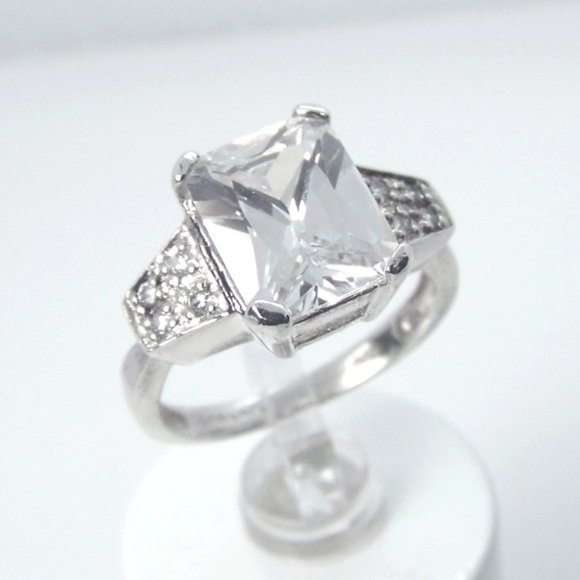 3.60ct Radiant cut Solitaire SILVER Ring - Picture 5 of 6